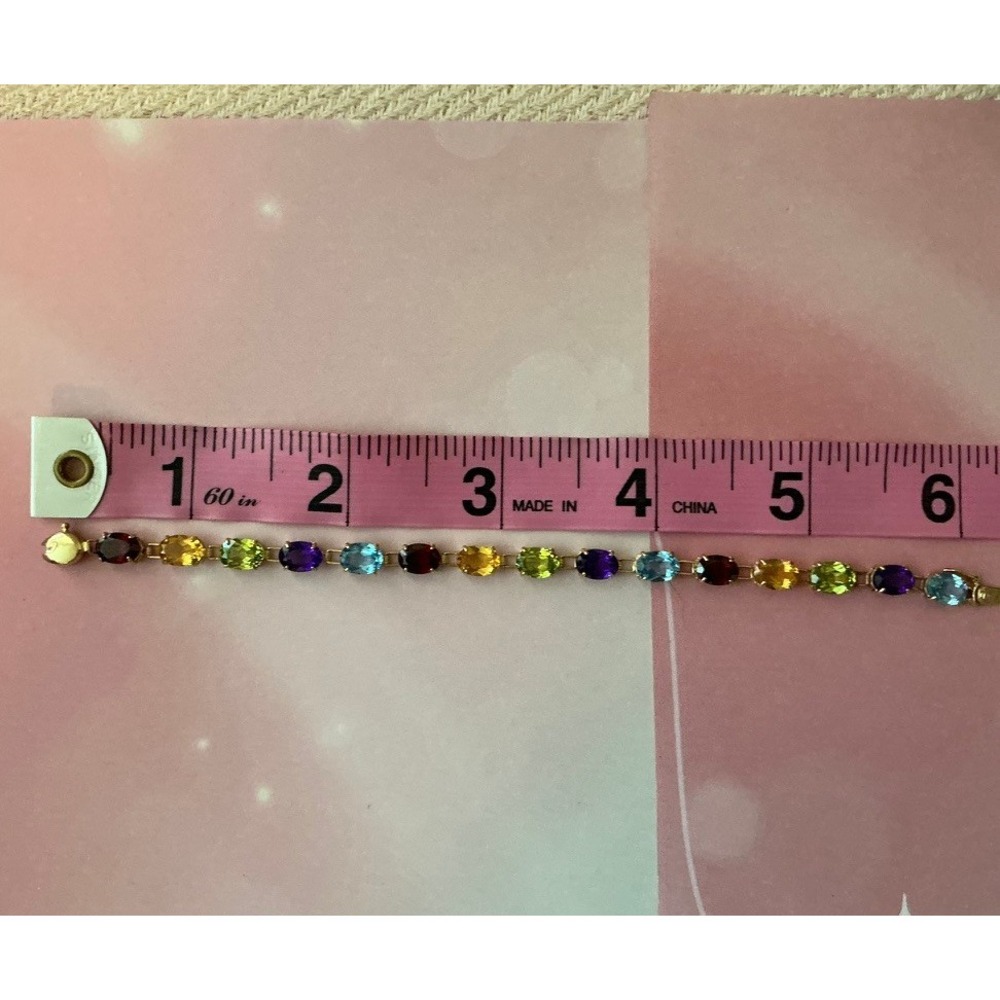 14K Gold Multi Gemstone Bracelet Womens 7 Inch Multicolor Tennis Bracelet 585
